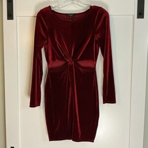 Vintage Y2K Velvet Red Dress Womens Size‎ Large Whimsigoth Vamp Grunge Cut Outs